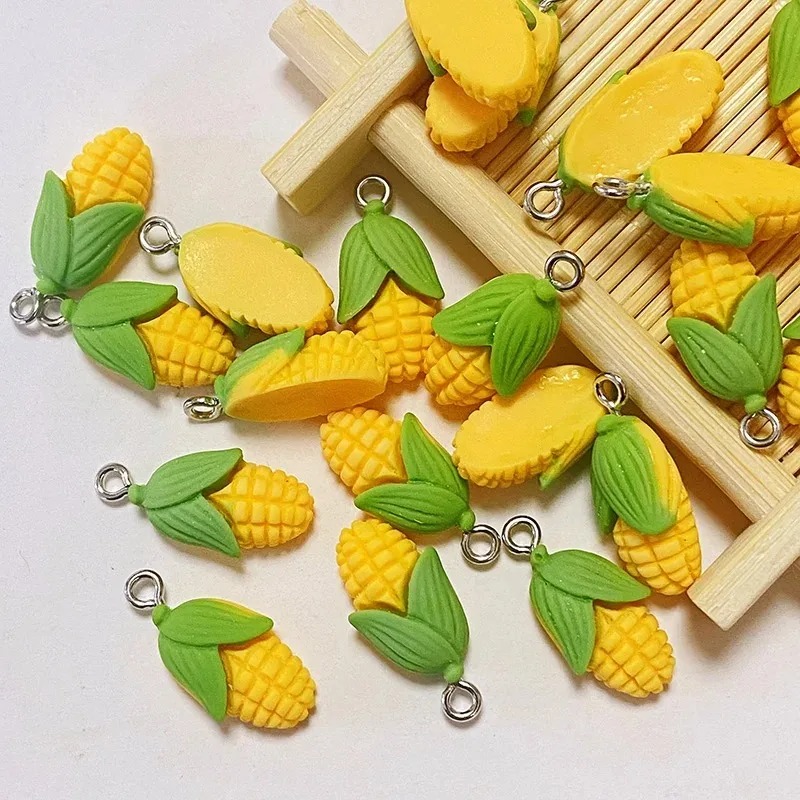 Resin Art Pendant - ชาร์มเรซิ่นรูปข้าวโพดและผักขนาดเล็ก 20 ชิ้น ของตกแต่งอาหารจำลอง สำหรับงาน DIY