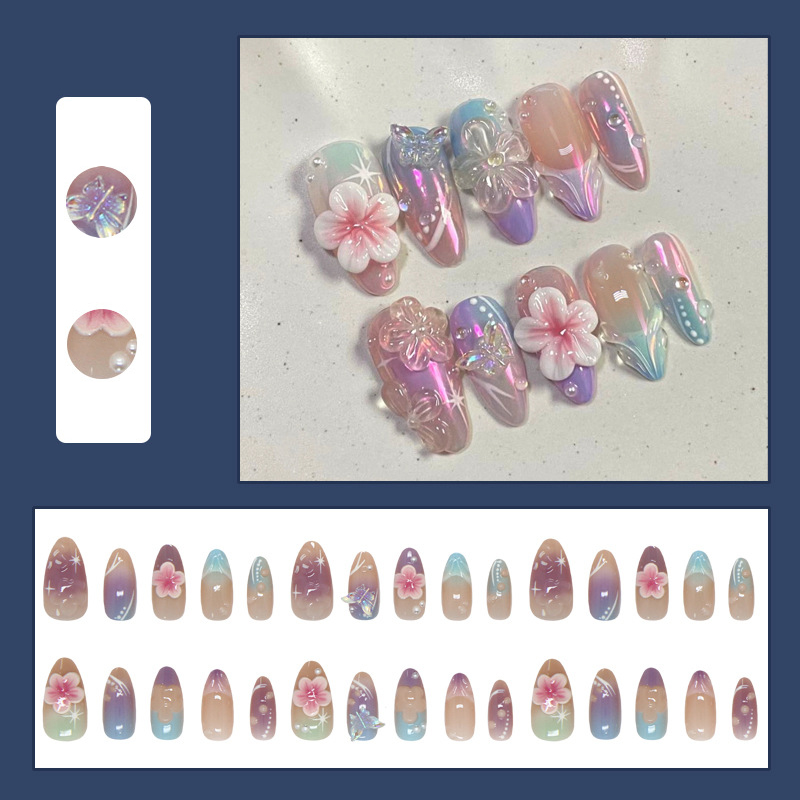 Resin Art Design For Wedding - เล็บปลอม 30 ชิ้น ลายดอกไม้ 3 มิติ