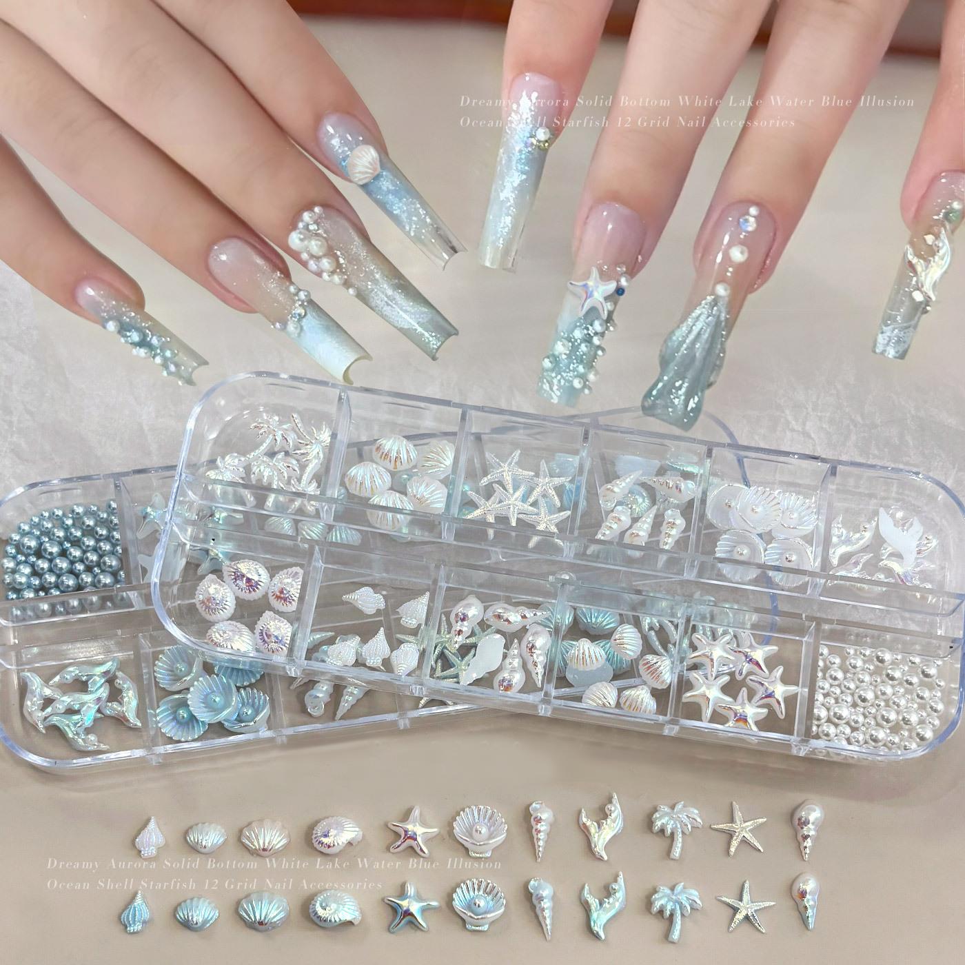 Resin Art Beach Theme - ชุดตกแต่งเล็บ 12 ช่อง 3 มิติ สไตล์มหาสมุทร