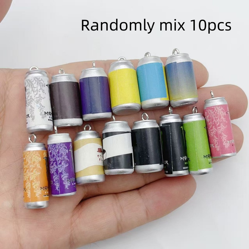 Resin Art Pendant - 10 ชิ้น จี้เรซินรูปกระป๋องเครื่องดื่มจำลองขนาดเล็ก หลากสีสัน สำหรับทำจี้ขวดเครื่องดื่มจำลอง DIY
