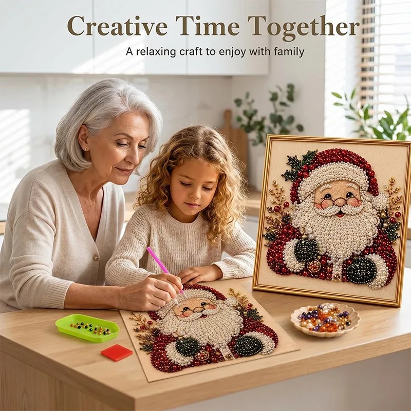 Resin Art For Beginners - ชุดงานศิลปะภาพเพชรไข่มุกคริสต์มาสพร้อมกรอบ ชุดงานฝีมือประดับไข่มุก DIY สำหรับผู้ใหญ่และผู้เริ่มต้น ตกแต่งบ้าน งานศิลปะติดผนัง