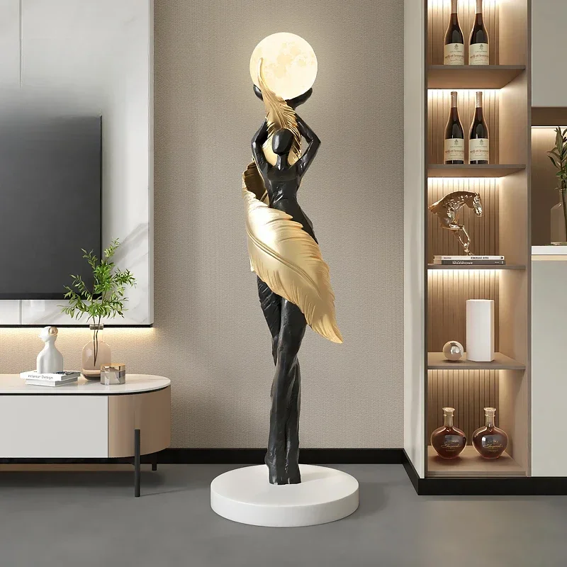 Resin Art Floor - ประติมากรรมตกแต่งบ้านรูปสาวน้อยขนนกสไตล์โมเดิร์นแบบพกพา ขนาดใหญ่ สำหรับตกแต่งพื้นห้องนั่งเล่น ทำจากเรซิน