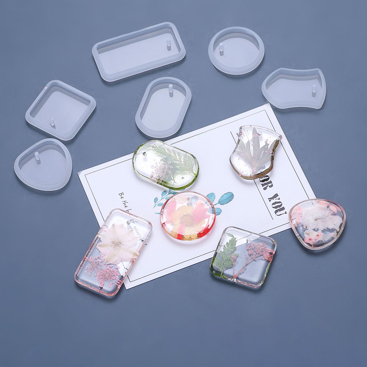 Resin Art Jewellery - 1/6/10pcs DIY พวงกุญแจจี้ชุดแม่พิมพ์ซิลิโคนคริสตัลอีพ็อกซี่เรซินแม่พิมพ์รอบสี่เหลี่ยมผืนผ้าจี้เครื่องประดับทําแม่พิมพ์หล่อ