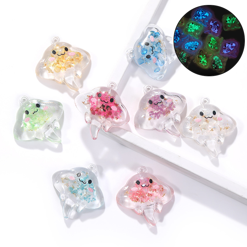 Resin Art Acrylic - จี้เรซิ่นรูปปลากระเบนเรืองแสง 10 ชิ้น จี้รูปแมงกะพรุน สำหรับทำเครื่องประดับ DIY