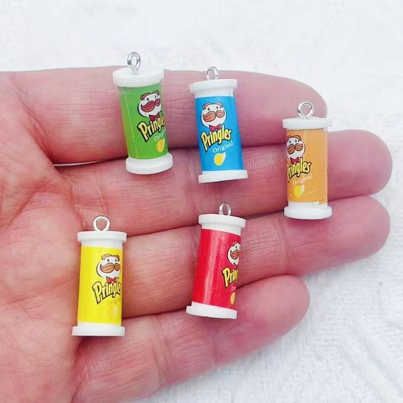 Resin Art Pendant - 10 ชิ้น จี้เรซินรูปถังมันฝรั่งทอด 3D จำลอง อุปกรณ์ตกแต่งเครื่องประดับ