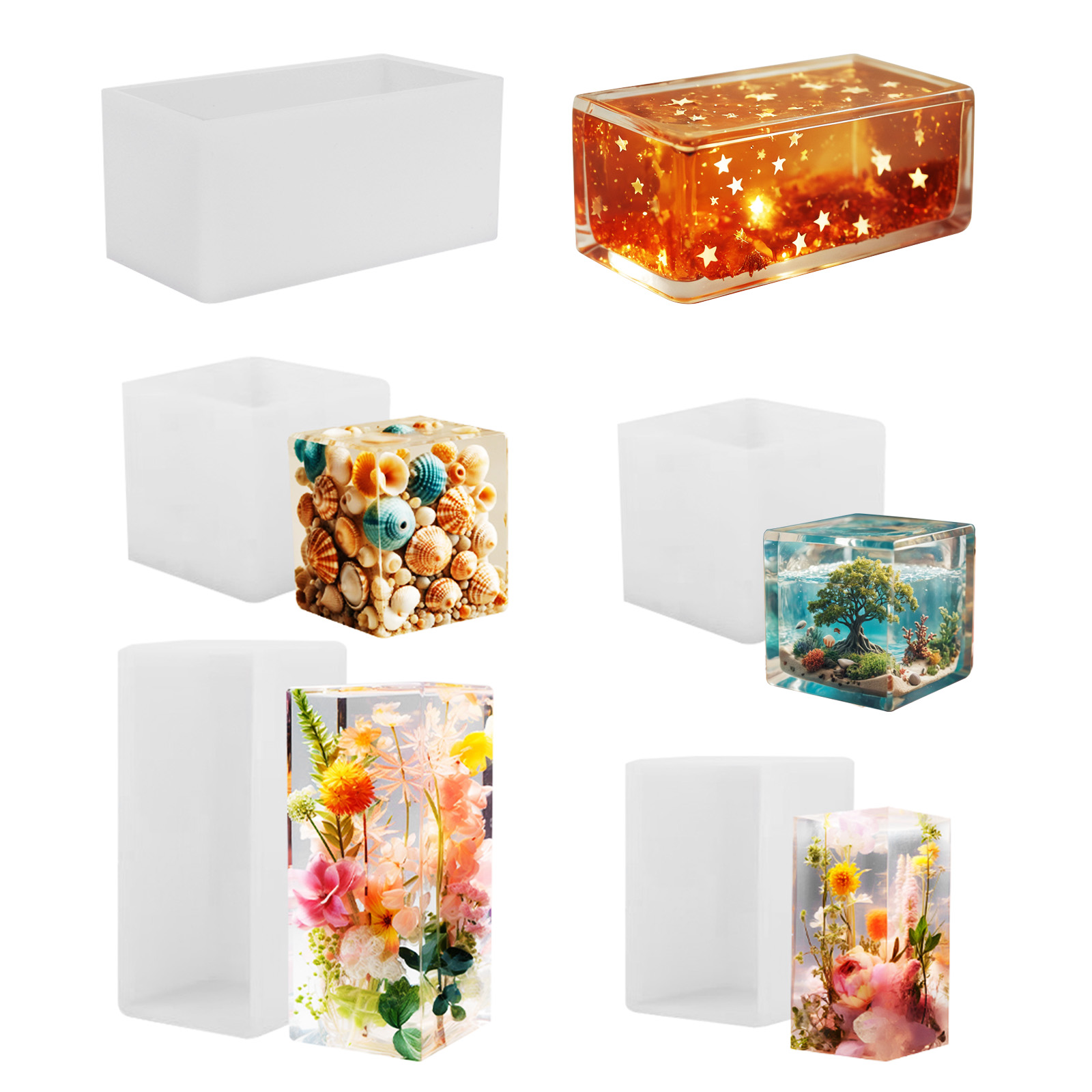Resin Art Acrylic - แม่พิมพ์หล่ออีพ็อกซี่ แม่พิมพ์ซิลิโคน DIY แม่พิมพ์เรซิ่นทรงลูกบาศก์ คริสตัลอีพ็อกซี่ ทำเครื่องประดับ
