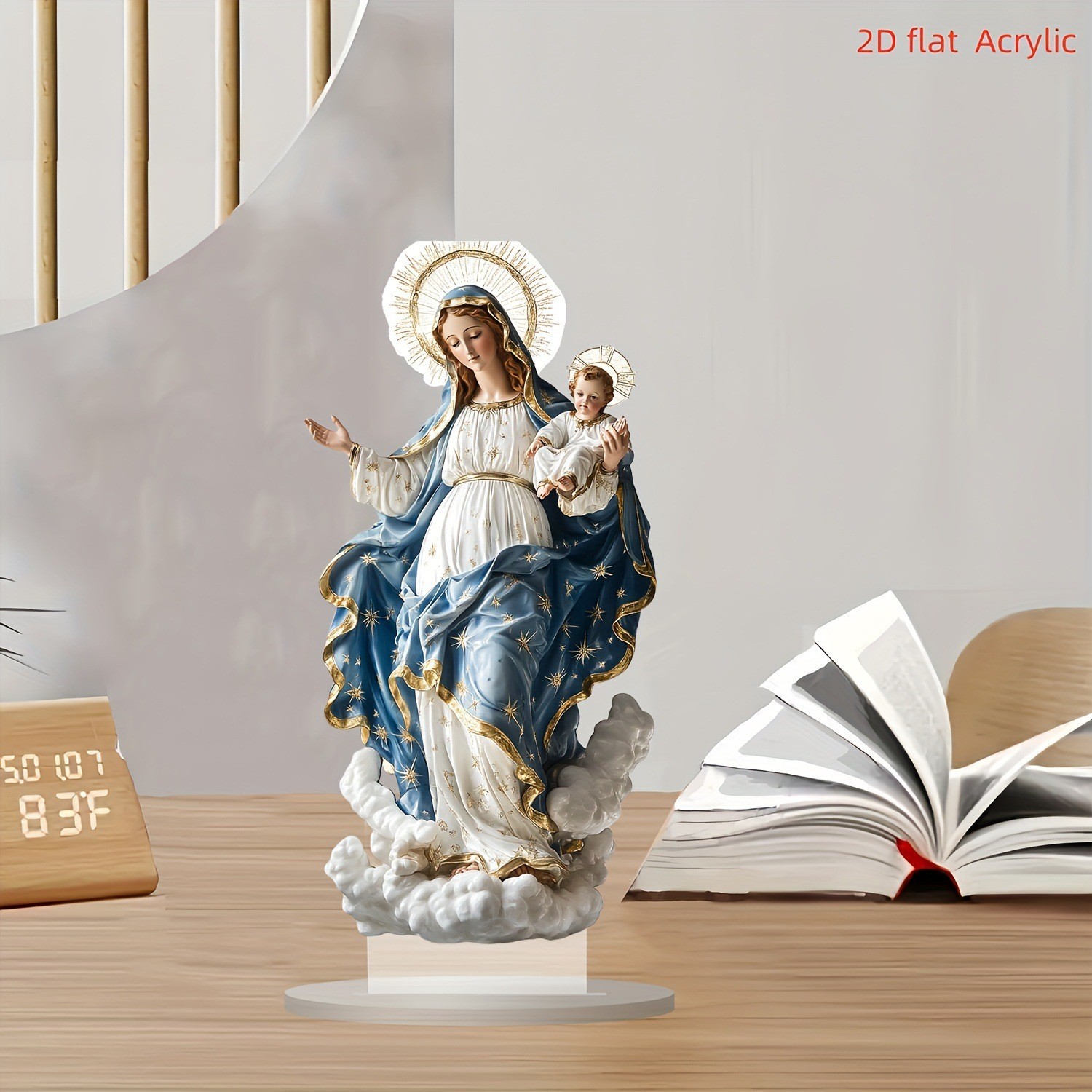 Resin Art Mary - 5B kaevixd รูปปั้นพระแม่มารีพร้อมพระกุมารเยซู ของตกแต่งฉากคริสต์มาสสำหรับตั้งโชว์บนโต๊ะ