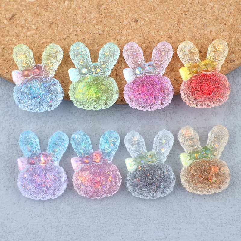 Resin Art Decor - 5 ชิ้น ขนาด 18*25 มม. คาโบชองเรซินรูปกระต่ายเรืองแสงแบบไล่เฉดสี