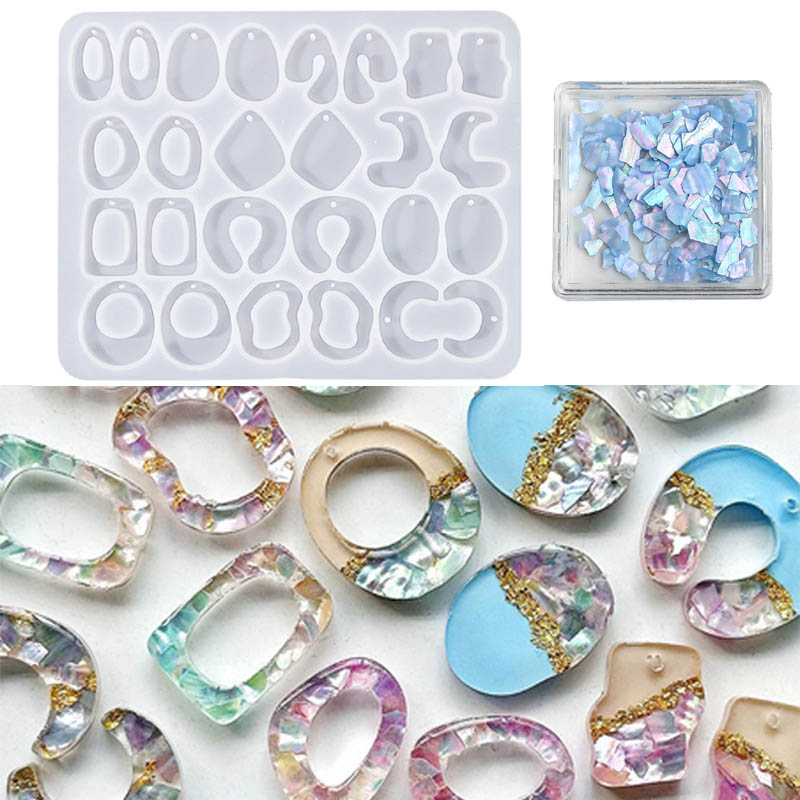 Resin Art Beach Theme - แม่พิมพ์ซิลิโคนสำหรับทำต่างหูแบบห้อยลายฤดูร้อน ประดับด้วยเกล็ดเปลือกหอยมุก สำหรับงานเรซิ่นอีพ็อกซี่ DIY ทำเครื่องประดับชายหาด