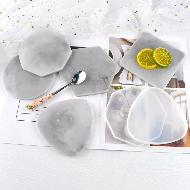 Resin Art Table - Multi-สไตล์เรขาคณิต Coaster แม่พิมพ์สามเหลี่ยมรอบถาดสแควร์แม่พิมพ์ซิลิโคนเรซิ่นอีพ็อกซี่คริสตัลยิปซั่มซีเมนต์ตารางแม่พิมพ์ของขวัญ