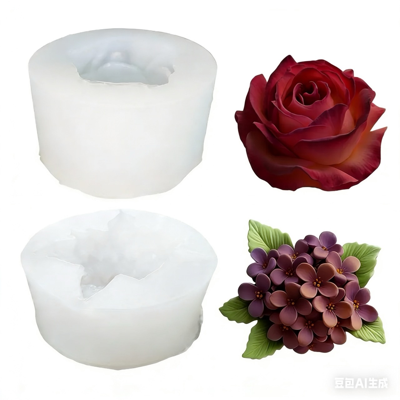 Resin Art Gift For Wedding - แม่พิมพ์ซิลิโคนรูปดอกไม้ 3 มิติ 2 ชิ้น สีม่วงไลแลค