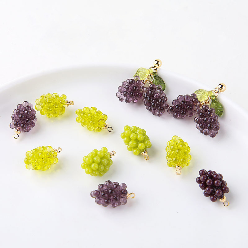 Resin Art Pendant - จี้เรซินรูปองุ่นน่ารัก 6 ชิ้น จี้ผลไม้แบบสามมิติสำหรับทำเครื่องประดับ DIY เช่น