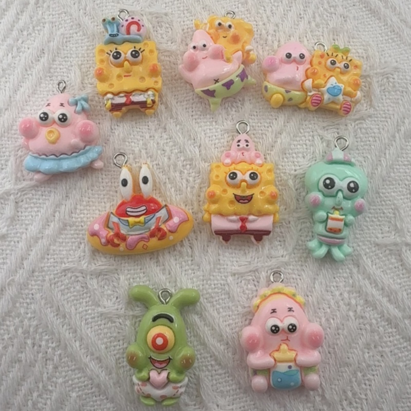 Resin Art Pendant - จี้เรซิ่นลายการ์ตูน 10 ชิ้น, ต่างหูทำเอง DIY, อุปกรณ์เสริมพวงกุญแจ