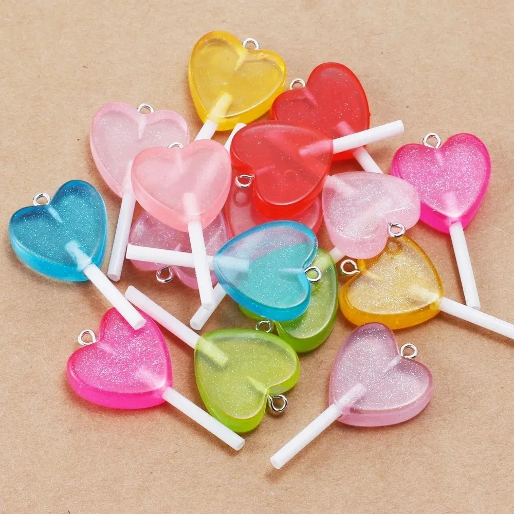 Resin Art Pendant - 10 ชิ้น จี้เรซินรูปหัวใจแวววาวน่ารัก ประดับกลิตเตอร์ สำหรับทำเครื่องประดับงานฝีมือ ต่างหู