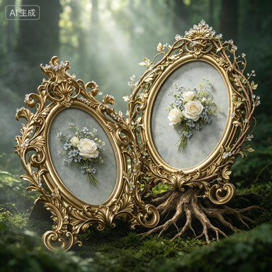Resin Art Gift For Wedding - กรอบรูปเรซินทรงวงรีสีทองสไตล์เรโทรสำหรับตกแต่งโต๊ะทำงาน งานแต่งงาน งานปาร์ตี้ ของขวัญงานฝีมือตกแต่งบ้าน - กรอบรูปทรงวงรี