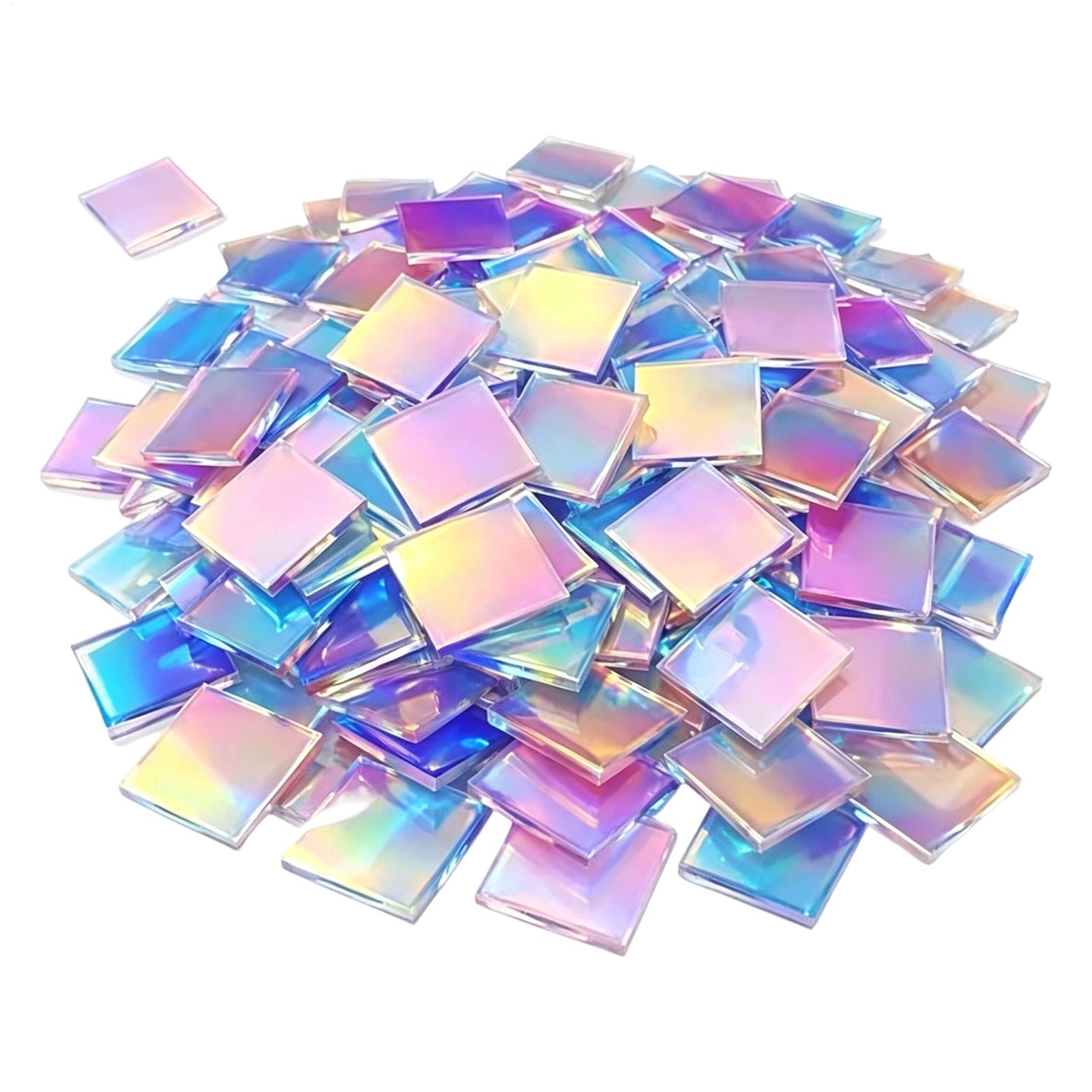 Resin Art Acrylic - แผ่นอะคริลิกขนาดเล็ก 100 ชิ้น แผ่นอะคริลิกโฮโลแกรมสีรุ้ง รูปทรงสี่เหลี่ยมจัตุรัสขนาดเล็ก บล็อกสองด้าน