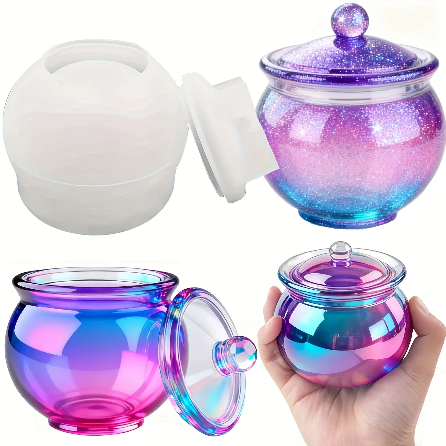 Resin Art Jewellery - แม่พิมพ์เรซิ่นทรงกลม 1 ชุด พร้อมฝาปิด กล่องเก็บเครื่องประดับ DIY