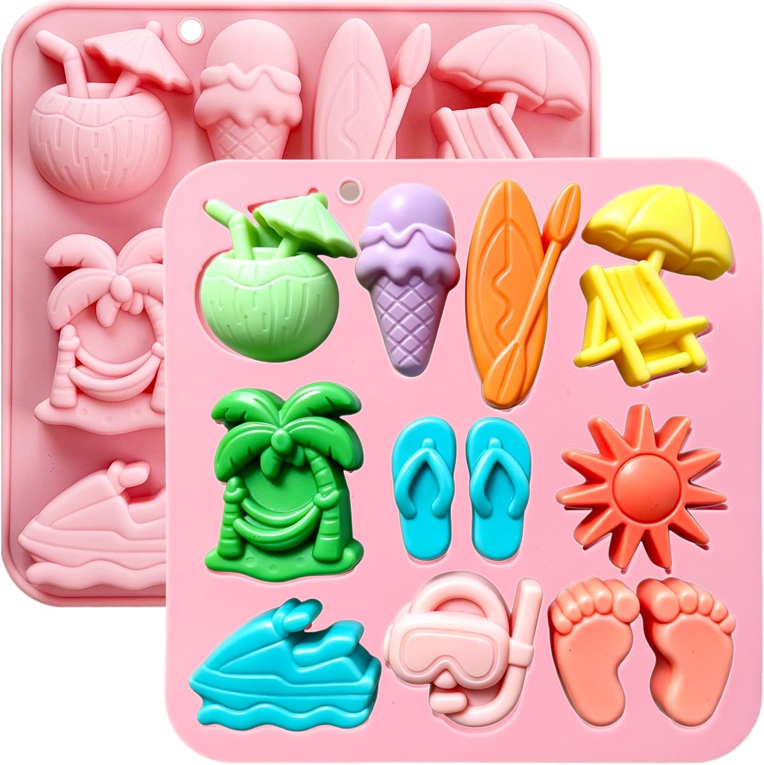 Resin Art Beach Theme - แม่พิมพ์ซิลิโคนรูปชายหาดฤดูร้อน 10 ช่อง แม่พิมพ์ซิลิโคนธีมชายหาดเขตร้อน สำหรับทำช็อกโกแลต ลูกอม