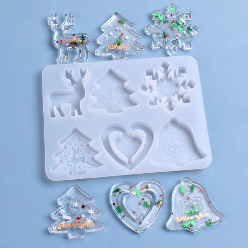 Resin Art Jewellery - แม่พิมพ์เรซิ่นคริสต์มาส DIY แม่พิมพ์อีพ็อกซี่คริสตัล รูปเกล็ดหิมะ กวางเรนเดียร์ สำหรับทำจี้