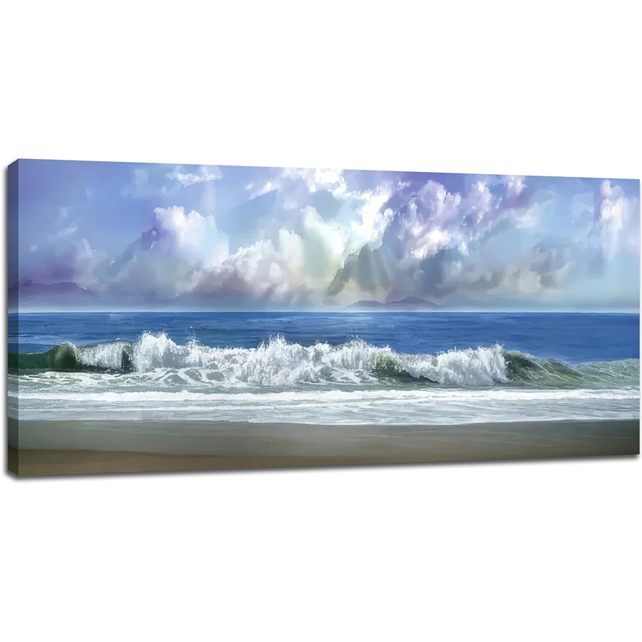 Resin Art Beach Theme - Blue Ocean เย็บปักถักร้อยเพชร Wall Art ภาพชายหาดสําหรับผนังสีขาว