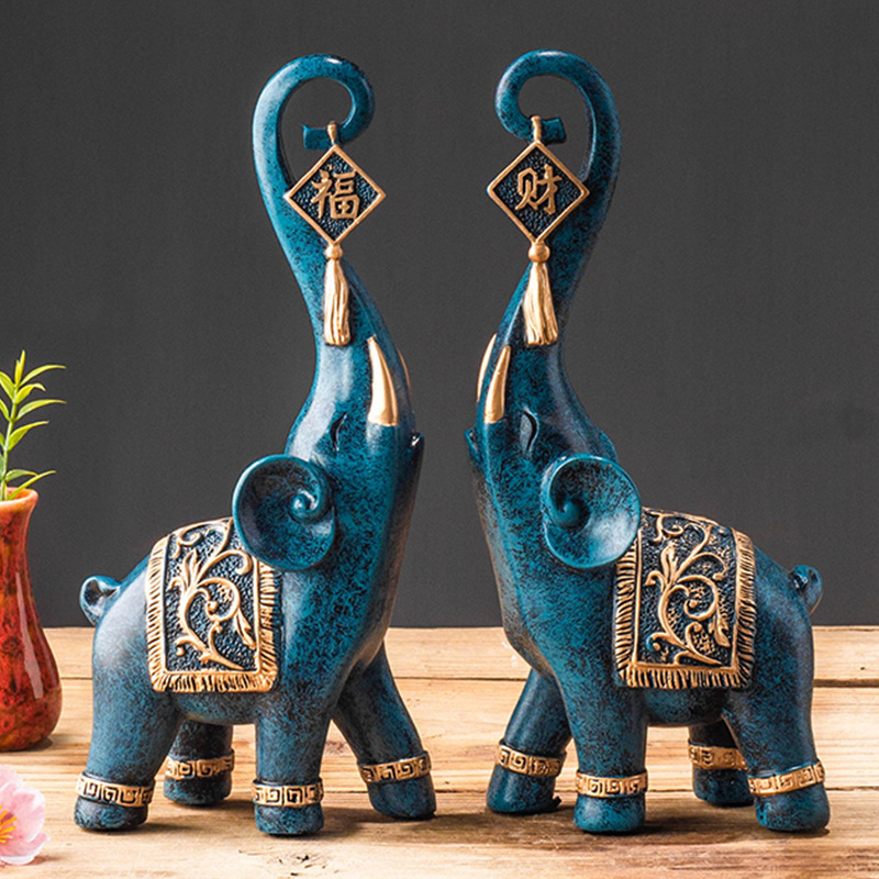 รูปปั้นช้างมงคลสไตล์จีน 1 คู่  - Resin Art Gift For Wedding บทวิจารณ์และราคา