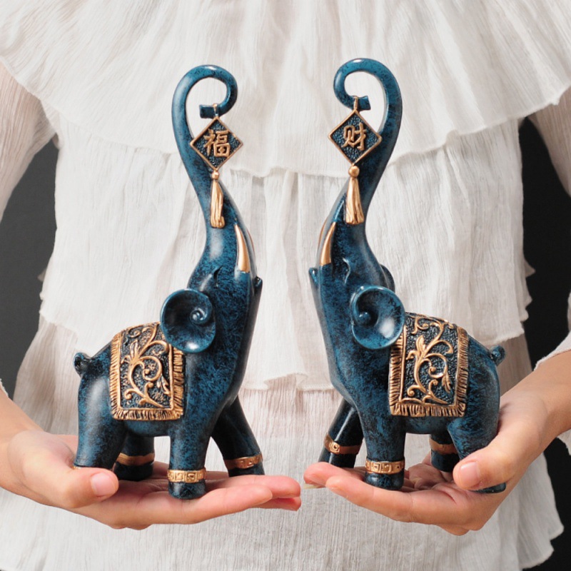 รูปปั้นช้างมงคลสไตล์จีน 1 คู่  - Resin Art Gift For Wedding บทวิจารณ์และราคา